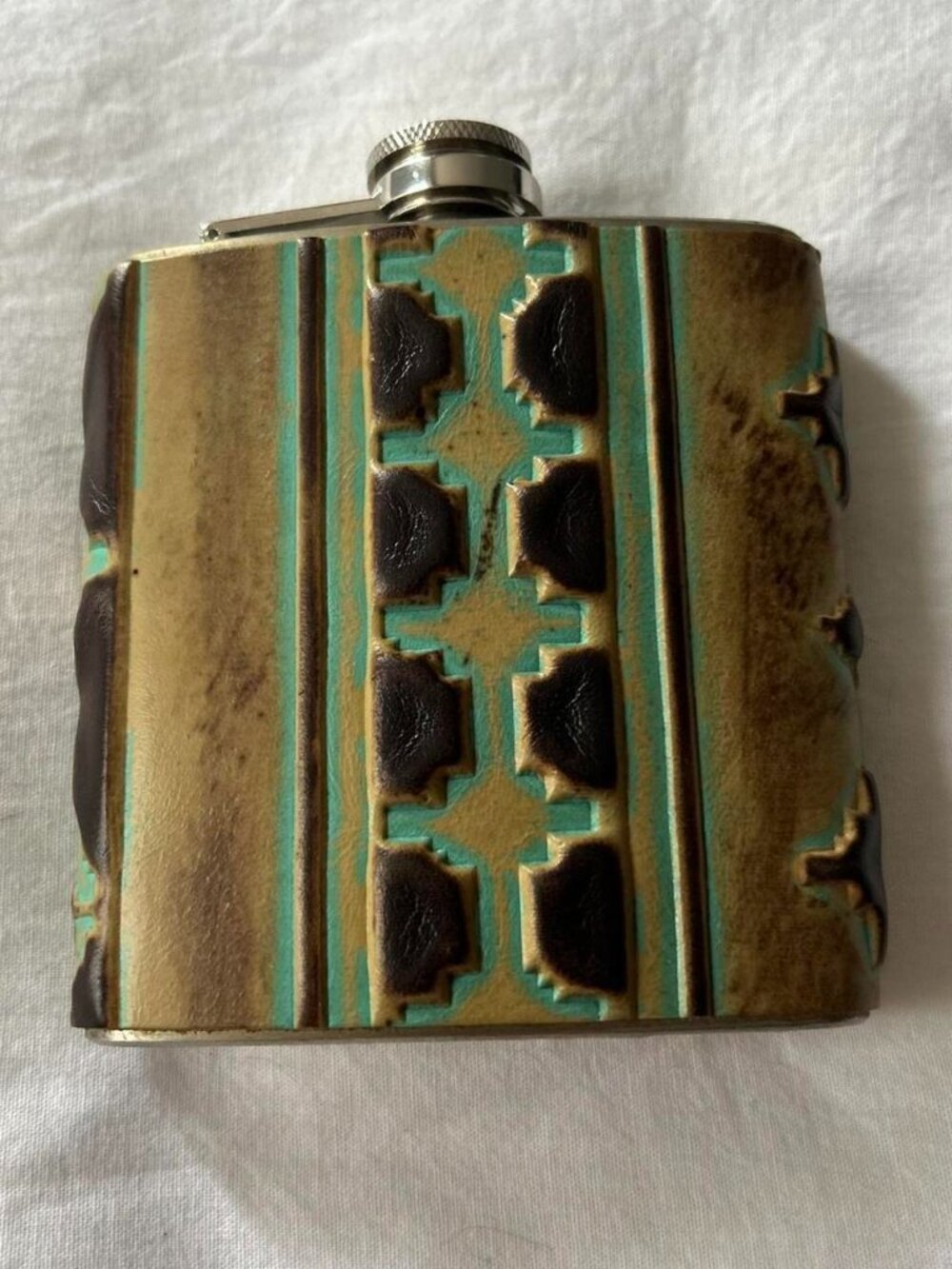 New Embossed Leather Covered Stainless Steel Flask